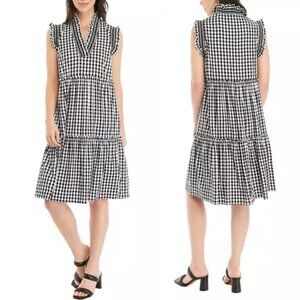 NWT CROWN & IVY BLACK & WHITE GINGHAM TIERED DRESS - SIZE L